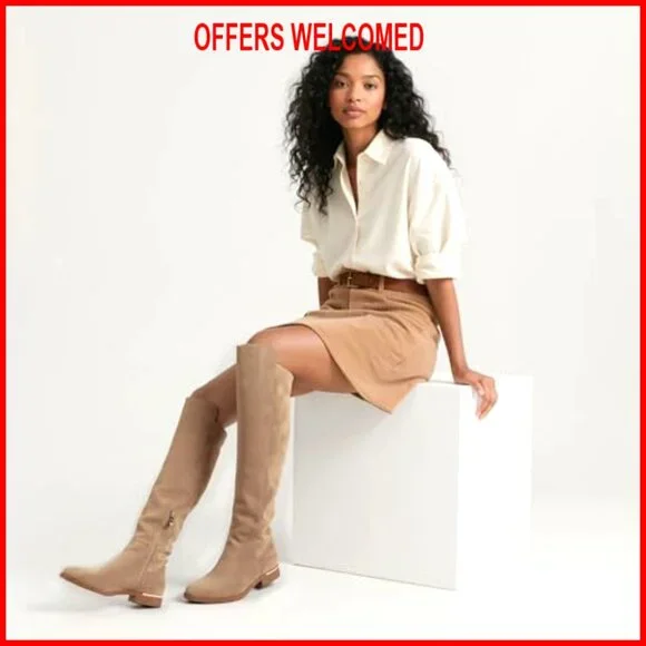 Knee High Boots Women Flat Round Toe Stretchy Side Zipper Tall Dress Boots